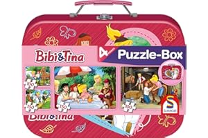 Schmidt Spiele 56509 Bibi und Tina, 4 Kinderpuzzle im Metallkoffer, 2x100 und 2x150 Teile