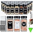 24 Spice Jars with Labels-4oz Glass Spice Jars with Black Lids and Shaker Lids, Comes with 5 Sets of Spice Labels 1 Collapsible Funnel, 2 Erasable Markers (24, Black)