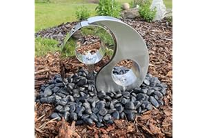 CLGARDEN Edelstahl Springbrunnen Yin Yang mit LED Beleuchtung Komplett Set