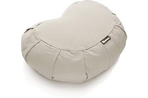 BODYMATE Cojín de Yoga Media Luna 42 cm Largo 30 cm Ancho 15 cm Alto | Relleno de cáscaras de Trigo sarraceno | Funda extragruesa y Lavable en Lavadora de algodón 100% | Cojín de meditación