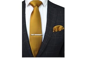 JEMYGINS Corbata de Sarga de Color Sólido para Hombre incluye Pañuelo de Bolsillo y Clip de Corbata