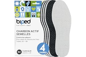 biped 4 paires de semelles en charbon actif - Semelles pour hommes et femmes contre la transpiration et les odeurs - Semelles latex souples pour des pieds frais z2727