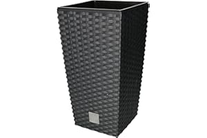 KOTARBAU® Macetero Cuadrado con Maceta Interior, 170x150x324 mm, Ratan sintético, Antracita - Gris, Maceta Rato con Trenzado Que imita el Mimbre, Maceta Interior separada, extraíble con Asas, Cesta