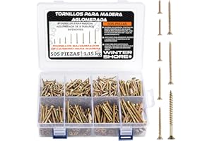 Winter Shore Juego Tornillos para Madera Acero Galvanizado [Pack 505] Tornillos Aglomerado y Madera Contrachapada M3,5, M4,2, M4,8 - Cabeza Plana, Cabeza Phillips - 20 mm a 65 mm - Caja Almacenamiento