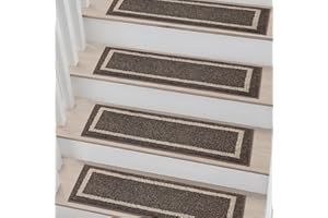 COSY HOMEER Alfombrillas para escalones interiores 70 x 22 cm (15 unidades), antideslizantes, para niños, ancianos y perros, lavables a máquina, 100 % poliéster, dorso TPE, color marrón