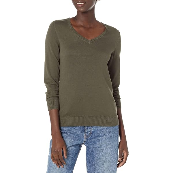 Pull Col En V EXCHIC Femme - Slim-Fit Élastique Manches Longues - Viscose/Nylon/Polyester