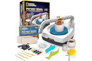 NATIONAL GEOGRAPHIC Kid’s Pottery Wheel (UK Version) - Complete Pottery Kit for Kids, Plug-in Motor, 907 g Air Dry Clay, Sculpting Clay Tools, Apron & More, Patent Pending, Amazon Exclusive Craft Kit