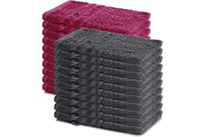 Lavea® Lot de 20 Gants de Toilette 15x21 cm en Éponge 100% Coton – Doux et Absorbants – Maison, Hôtel, Spa, Invités, Bébé – Serviette Visage/Essuie-Main – Anthracite et Bordeaux