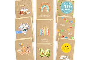 ‎LOVILEE LOViLEE 10x Geburtstagskarten Set mit Umschlag & Stickern - Glückwunschkarten Geburtstag, Happy Birthday Karte - Grußkarten - Geburtstagskarte Frau, Geburtstagskarte Mann - Klappkarten Set 4