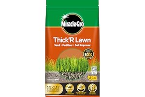 Miracle-Gro THICK'R Lawn Seed, Fertilliser & Soil Improver Fertiliser, Brown