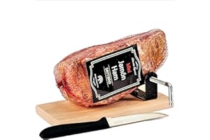 MEDITERRANEAN TREE Jamon Deshuesado Serrano Mini 1kg aprox. - Curado y envasado al vacio + Jamonero y Cuchillo de Corte – Ideal para Picar y para Tapas