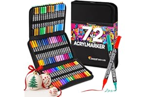 ‎ZENACOLOR Zenacolor 72 Acrylstifte für Steine Wasserfest - mit Doppelspitze (feine Spitze und Pinsel) zum Zeichnen verschiedene Oberflächen - Acrylic Paint Marker mit einer Tasche