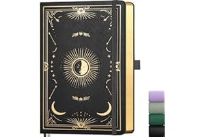 LOAPEM A5 Lined Journal Notebook -Note Book Hardcover, College Ruled Journal for Women, 192 Pages Notepad for Work, Sun and Moon Cover Design, for Work, Office, School, 100 GSM, 14.5 x 21cm -Black