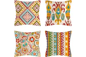 HOMESTILEZ Federa per Cuscini 45x45 cm Boemia Geometrico Quadrate Federe Cuscini Coperture Retro Etnici Colorate Copricuscini Decorativi Cotone Lino Federe Cuscino per Divano Letto Casa Soggiorno Camera Set di 4