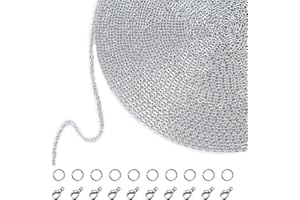 Outus 33 Pieds Bricolage Chaîne de Colliers en Acier Inoxydable avec 20 Boucles de Homard et 30 Anneaux de Saut pour la Fabrication de Bijoux (1.5 mm)