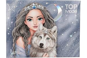 Depesche 13224 TOPModel Wolf - Boîte de papeterie en bleu foncé, avec motif de modèle et étoiles, chemise avec crayons, gomme et bien plus encore.