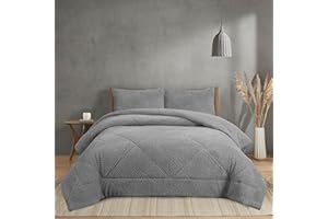 NH NOVOTEXTIL HOGAR Edredón Invierno Sherpa Cama 150 (250x260) Extra Grueso 560gr/m2 Efecto Borreguito - Edredón Suave, Cálido y Transpirable con 2 Fundas Almohada (50x70) (Belfast Gris)