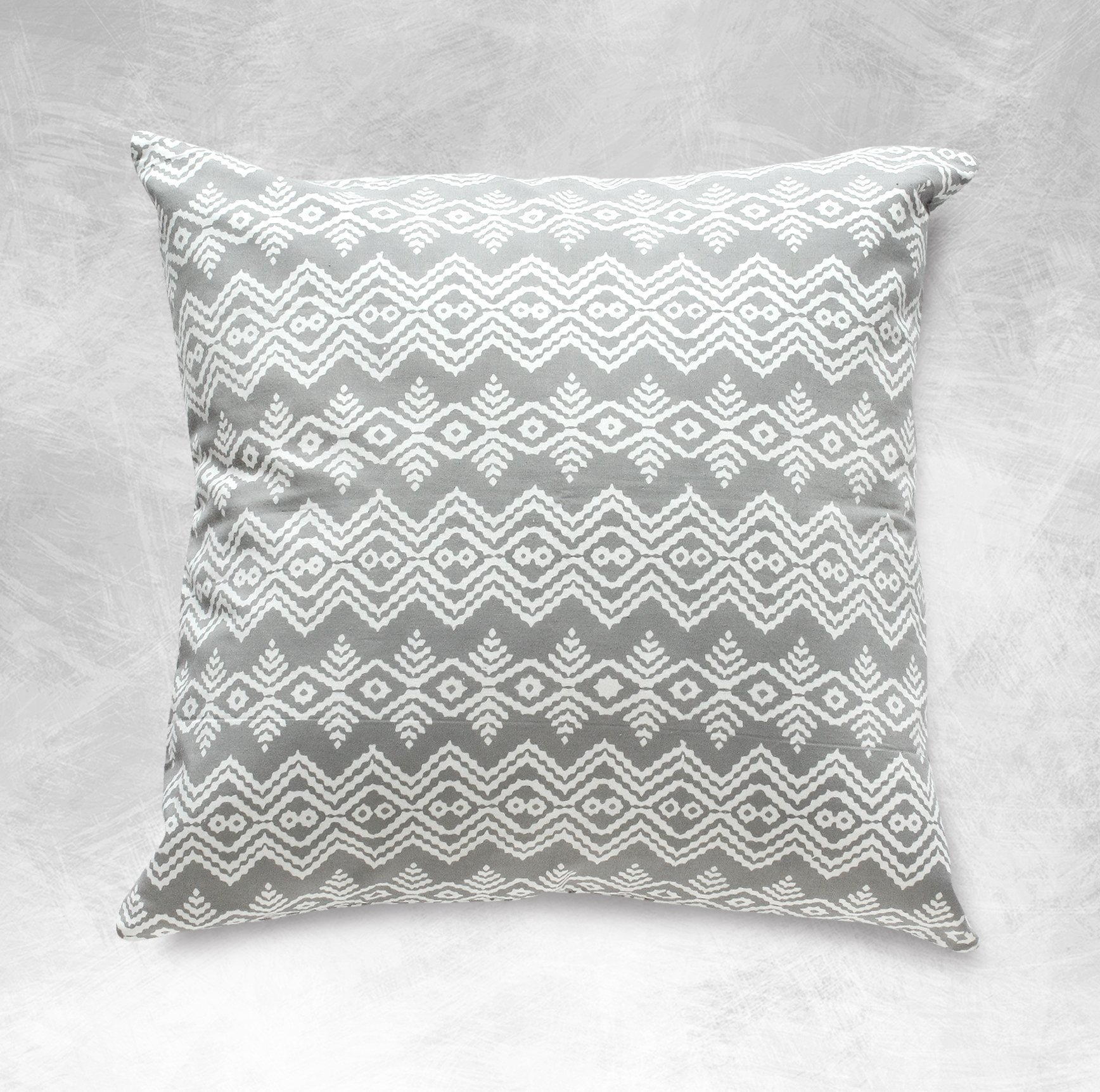 Brunna Grey Boho Batik Pillow Cover Square Gray Cotton