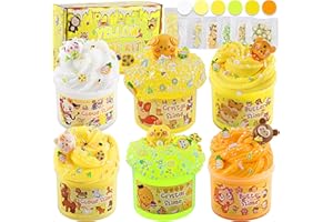 LAWOHO Lot de 6 paquets de slime jaune dégradé - Transparent, beurre, pâte gluante pour enfants, breloques et compléments d'animaux, cadeau de fête pour filles et garçons, kit de fabrication