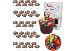MamboCat 40er Set Sturzgläser 230 ml mit Obst Dekor Deckel To 82 inkl. Diamant Gelierzauber Rezeptheft Marmeladengläser Einmachgläser Einweckgläser