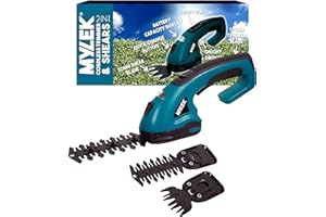 MYLEK Cordless Hedge Trimmer, Grass Shears with 2 Blades and Blade Guards Handheld for Topiary Bush Shrubs, Edging Garden Grass Lawn, Quick Change Button, Safety Switch & Battery Capacity Display