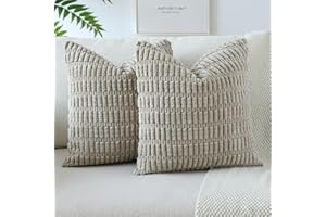 JOTOM Corduroy Soft Striped Decorative Throw Pillow Covers 24x24 Inch Square Cushion Covers 60x60 cm Boho Home Decor Pillowcases Cushion Case for Sofa Couch Living Room Bed Set of 2 (Taupe)