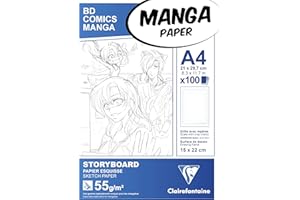 Clairefontaine Bloc de guión gráfico para manga Clairefontaine con marco simple, color blanco, A4, 55 g