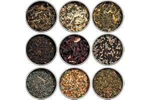 Heavenly Tea Leaves Assorted 9 Loose Leaf Tea Gift Box, 9 Teas & Herbal Tisanes (Approx. 90 Servings) - Variety Pack, Caffeinated & Caffeine Free Mix