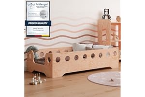 smartwood Letto Montessori Bambini 60x120 cm | Lettino in Legno Ecologico con Sponde Anticaduta | Letto a Pavimento con Ingresso a Scelta | Massimo Carico 230 kg – TILA 4B