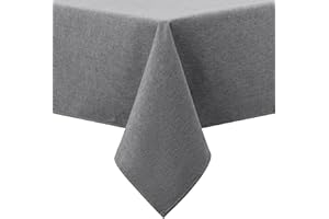 smiry Faux Linen Table Cloth Rectangular 140x100cm, Water resistant Tablecloth with Flannel Backing, Thick Fabric Washable Table Cover for Dining Party and Outdoor, Dark grey