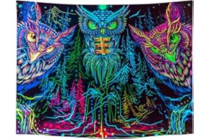 Roninkier Tre gufi, arazzo UV da parete, arazzi da parete fosforescenti per la camera da letto, soggiorno, 230 x 180cm