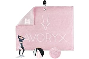 Avoryx Antibacterial Gym Towel – Odourless - 100% cotton, Fast-drying – Clip-and-go system included – Clip to your waist for hands-free workout (Pink)