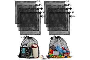 WuGU 10 Pièces Sac en Maille en Nylon avec Cordon de Serrage, 35x40 cm Sac en Maille Noire Multifonctionnel avec Cordon de Serrage en Nylon pour Sport, Voyage, Camping, Entraînement