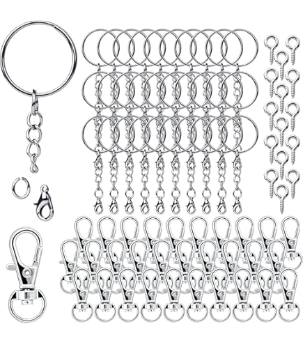Porte Clé 60 Anneaux Porte-Clés Augshy 25mm | Double Boucle Métal | Pour DIY, Bijoux, Clés | Argenté Rangement Clés Connecteurs