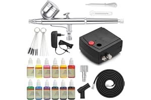 Awsuc Profi Airbrush Kompressor Set mit Acrylfarben Airbrush Farben,12x10ml, Lackierpistole für Werbeillustrationen, Bodypainting, Modellbau, Nail Design, Kuchen, Kosmetik