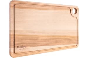 ‎CREATIVE HOME Creative Home Duża Drewniana Deska do Krojenia Mięsa | 42 x 24,5 x 1,5 cm | Deska do Krojenia z Rowkiem na Sok i Uchwytem | Naturalne Drewno Bukowe | Idealna do Każdego Domu i Kuchni