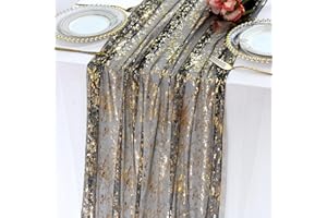 LOMOHOO Bieżnik na stół, czarny, złoty, 70 x 300 cm, dekoracja, na wesele, ze złotą folią, błyszczący bieżnik w stylu boho, na urodziny, dekoracja na imprezę, chrzest