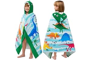Joiedomi Ponczo kąpielowe dla dzieci z dinozaurami, 127 x 77 cm, ponczo kąpielowe dla dzieci – miękki bawełniany ręcznik kąpielowy dla dzieci w wieku 3-10 lat, chłonny ręcznik