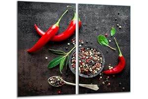 TMK ARTDEKO TMK | Cubiertas para vitrocerámica, 2 piezas, 2 x 30 x 52 cm, cubierta de vitrocerámica, cocina eléctrica, inducción, protección contra salpicaduras, tabla de cortar, color rojo