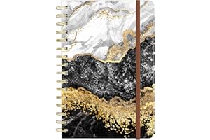 Huamxe Spiral-Notizbuch, Marmor Hardcover Liniertes Tagebuch für Frauen, 14,5 x 21,3 cm, 160 Seiten dickes Papier, ästhetisches College liniertes Notizbuch für Journaling Schreiben Arbeit, Schwarz