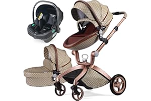 Cochecito de bebé Hot Mom: cochecito de bebé con ángulo de altura del asiento ajustable y absorción de impactos en las cuatro ruedas, reversible, alto paisaje y cochecito de moda (grid 3n1)