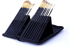 Exerz JH025 Artist Set de Pinceles – 15 Pinceles Profesionales en un Estuche Desplegable Usar con Acuarelas/Acrílico/Oleo/Pintura Facial