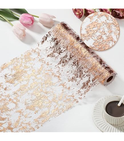 Runner Da Tavolo In Tulle Oro Desertico - 70x400cm, Con Foglia D'Oro, Per Matrimoni E Feste - Foto 6