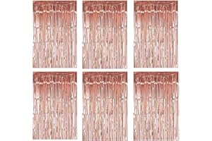 Lostwry 6 Stück Metallic Lametta Vorhänge Tinsel Vorhänge Folie Fransen Vorhang Schimmer Glitzervorhang Fringe für Geburtstag Hochzeit Weihnachtsfeier Tür Fenster Dekoration 1 x 2m (Roségold)