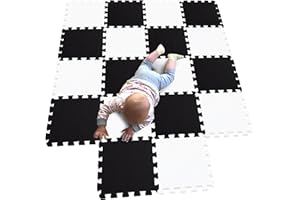 MQIAOHAM área de Juego para niños colchonetas de Espuma de Juego de Bolas Rompecabezas tapete de Juego tapete de bebé alfombras de Juego de Espuma Suave para niños 18 Piezas Blanco Negro 101104