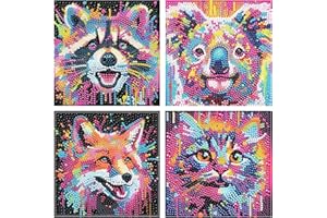 XXXCHENGJIA 4Pack Diamond Art Kits for Kids, Animals Diamond Painting Kits for Ages 8-12, DIY Mosaic Crafts Kit Full Round Drill Painting for Home Wall Decor 6 X 6 Inch