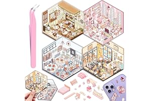 DRAUPNIR 4 Sets DIY 3D Autocollant Scène, DIY Amusants House Stickers, Créer Votre Cafe, Boutique, Restaurant, Adorables DIY Autocollants de Scène avec 1 Pincette pour Soulager Stress