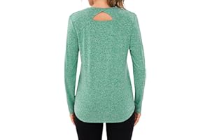 Wayleb Camiseta Deportiva Mujer de Manga Larga con Cuello Redondo Secado Rápido y Transpirable para Running Fitness Yoga Pilates