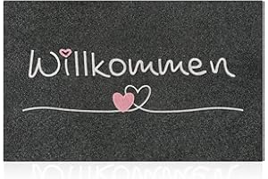 AAZZKANG Willkommen Fußmatte Außen Türmatte Innen mit Dauerhaft rutschfest Gummi Rückseite Ultra absorbieren Schlamm Einfach zu säubern Haustür Eingangsteppich Schwarz