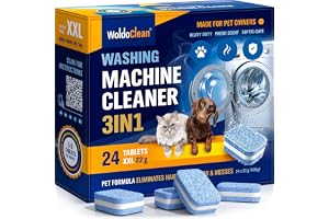 WoldoClean Tvättmaskinsrengöring Husdjur Tabletter - mot djurhår och lukt | 3in1 rengöring av tvättmaskin, avkalkning, trumrengöring, hundhår, katthår, djurlukt, citrusdoft, 22 g XXL, 24 st för ett år